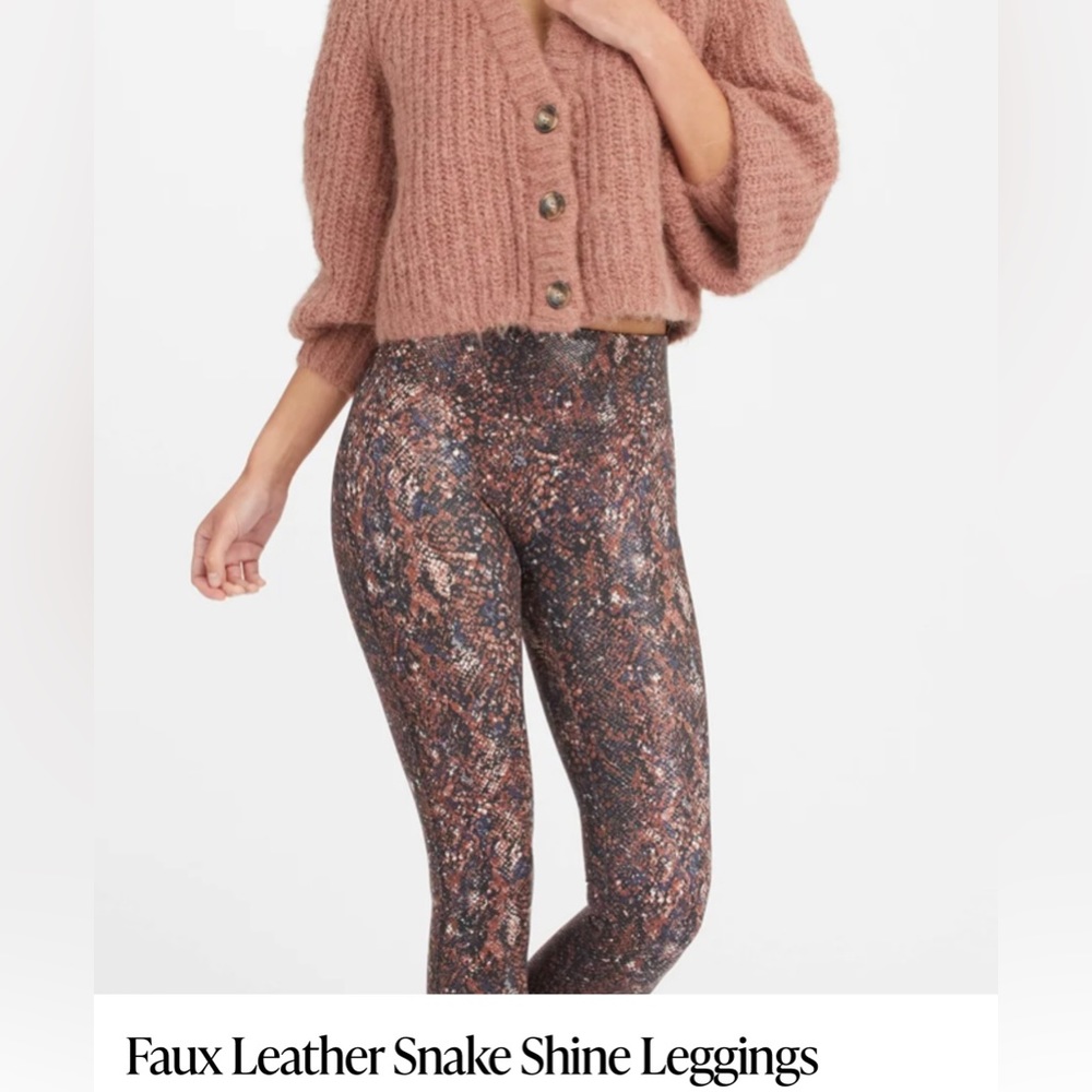 Spanx faux, leather shine leggings, mocha snake